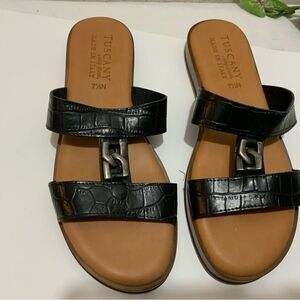 Tuscany by easy street slip on sandals black brown Size 7.5 N